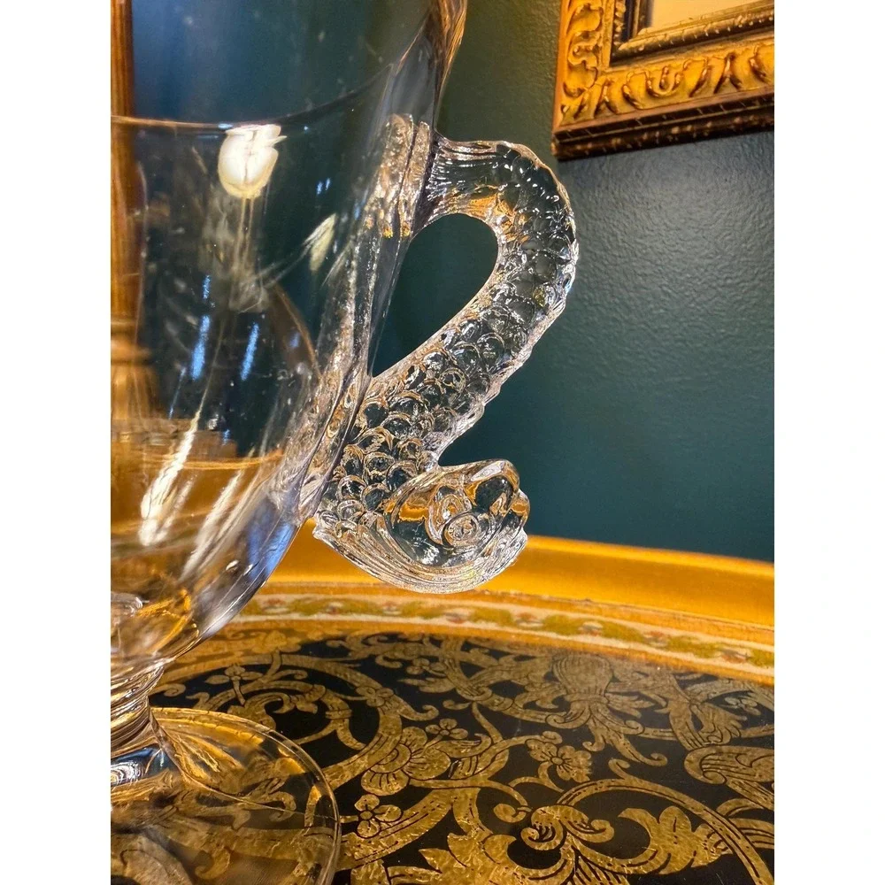 Vintage Glass Pedestal cup with Figural Fish Handles‎